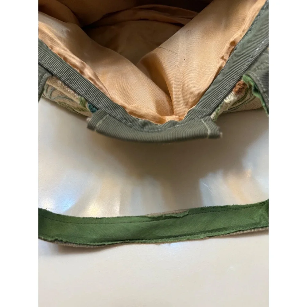 Vintage Floral Tapestry Accordion Purse Handbag, Green Cloth Handles